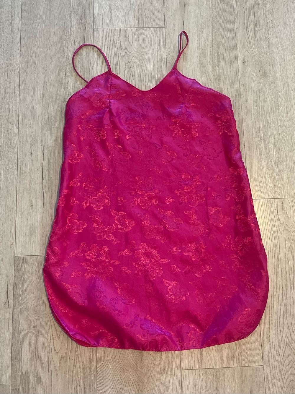 Vintage Hot Pink Floral Jacquard Satin Slip Dress